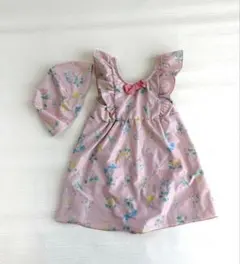フリル付き花柄ワンピース水着120サイズ　帽子付