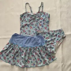 女の子　セパレート水着　160 3点セット　水色　花柄