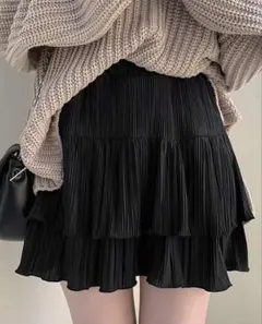 블랙 티어드 플리츠 미니 스커트 SHEIN