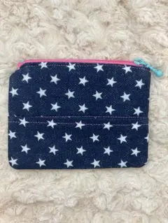 ハンドメイド 星柄 ミニポーチ デニム風 大人可愛い 小物入れ 化粧ポーチ