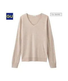 GU カシミアタッチVネックセーター 長袖 ベージュ レディース L ジーユー