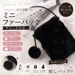ミニバッグ　ファーバッグ 黒 チャーム付き 斜めがけ もこもこ 小物 かわいい