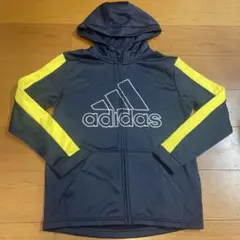 adidas パーカー　裏起毛　シルバーロゴ　ネイビー　160