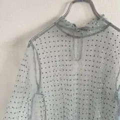used ラインストーンシースルートップス ライトブルー フェアリー 春服 古着