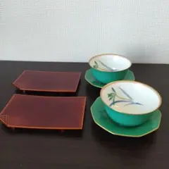 香蘭社 湯のみ 茶托 春慶塗 脚付き菓子皿