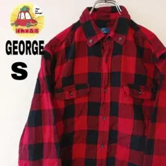 USA古着 GEORGE ネルシャツ　S レッド　ブラック　チェック