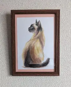シャム猫　色鉛筆画　B6　猫のイラスト
