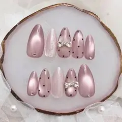 365♡ネイルチップ ワンホン フレンチガーリー マグネット　春ネイル リボン