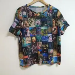 アートコラージュ 半袖Tシャツ 名画 カジュアル 総柄 レディース 個性派 古着