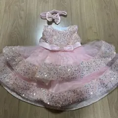 ピンク スパンコール ベビーキッズドレス80cm