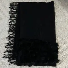 値下げ黒 ファー付きカシミヤ大判ストール
