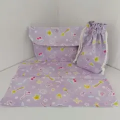 3点セット　お弁当 ・コップ袋・ランチョンマット【チェリーハート〜パープル】