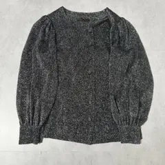 【高級感抜群◎】ラメ入り パフスリーブ ブラウス ブラック シルバーラメ 長袖のサムネイル