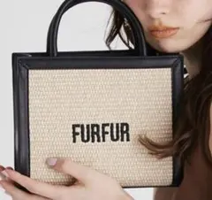 FURFUR ギンガムチェック ラフィアロゴトートバッグ ブラック 限定 