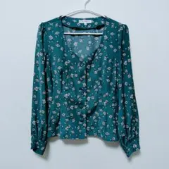 【美品】MOUSSY レディース 花柄 長袖 ブラウス ブルーグレー