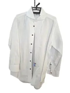 ホワイト チェック柄 長袖Yシャツ