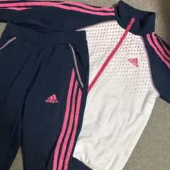 中古 adidas キッズ ジャージ 上下セット ドット ピンク ネイビー 長袖
