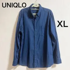 【ユニクロ】柄 ボタンダウンシャツ（XL）ネイビー