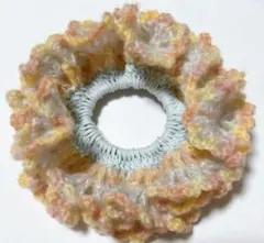 シュシュ（かぎ編み）！パステルフリル！コットンとモヘアのコンビ♡ヘアアクセサリー