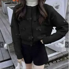 GRL グレイル　リボンショート丈ニットカーディガン　ブラック　バレエコア　美品