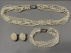 淡水パール ライスパール 真珠 ネックレス ブレスレット イヤリング 3点セット
