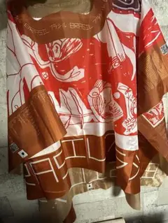 グラフィックプリント ポンチョ 赤茶