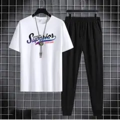 カッコイイ　2点セット　３XL　大きいサイズ　メンズ　ロゴ　半袖　上下セット　黒