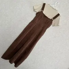 ブラウン フェイクスエード　ロングワンピース　スウェード