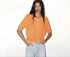 オレンジ 半袖 カーディガン ZARA Mサイズのサムネイル