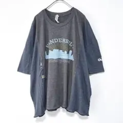 古着リメイクTシャツ　チャコールグレー×ネイビー　ゆったりサイズ　切替え