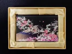 ​近代山中漆器 蒔絵調富士桜文様名刺入（錦織布張・オリジナル化粧箱・解説書付）