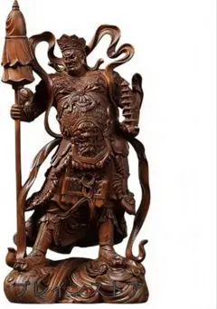 柘植 木彫り 韋駄天像 19cm 仏像 置物 開運 守護 仏教美術 木彫 - メルカリ