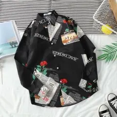 メンズシャツ新品★長袖【L】古着系と相性◎２日以内発送★韓国★薔薇
