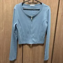 GU 青 リブダブルジップカーディガン(長袖) Lサイズ