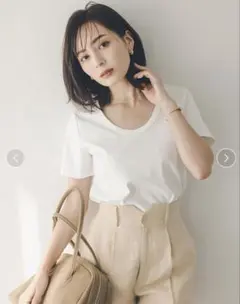 ánuansシルクタッチコットンUネックTシャツ Sサイズアニュアンスのサムネイル