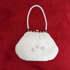美品☆ビーズバッグ　ハンドバッグ　洋装・和装　白　花柄