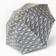 晴雨兼用 折りたたみ傘 黒と白のレースデザイン 2段折りたたみ傘