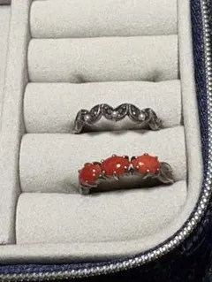 碌山　シルバーリングセット（珊瑚・マーカサイト&ベビーパール）