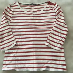 TOMMY HILFIGER 赤白ストライプ 五分袖Tシャツ M