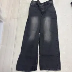 ブラック ウォッシュ加工 ワイドデニムパンツのサムネイル