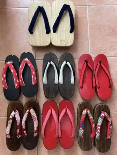 木製下駄 花柄鼻緒付き6足と男用下駄1足合計7足セット