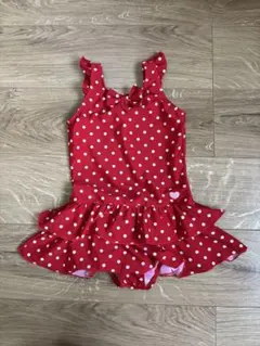 赤 水玉模様 フリル付き ワンピース水着