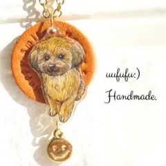 クッキー様　つぶらな瞳のトイプードルさんと革タグのネックレス