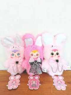 samuel サミュエル　うさぎ　ウサギ ぬいぐるみ 3体セットピンク　キラ目