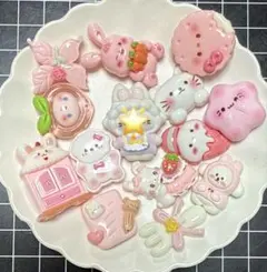 デコパーツまとめ売り　アソート　カボション　15個　ピンク プラパーツ