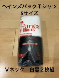 Hanes JAPAN FIT Vネック Tシャツ Sサイズ 白黒2枚組