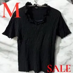 「即日発送」M MOERI黒 フリル襟 半袖シャツブラウストップス