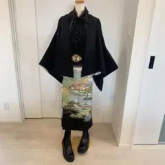 大正ロマン　和洋折衷　黒留袖ドレス　着物リメイク　着物ワンピース　留袖ワンピース