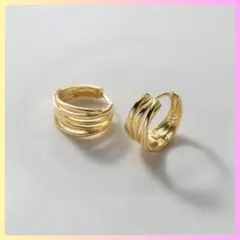 ミニ フープ ピアス 3連 ゴールド S925 刻印 キャッチレス