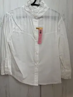 ホワイト長袖シャツ フリル襟120